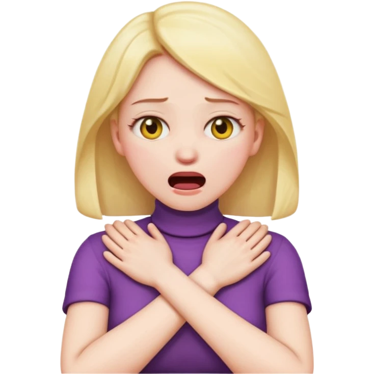 female choking her neck with her hands with her arms crossed and mouth opened emoji  emoji