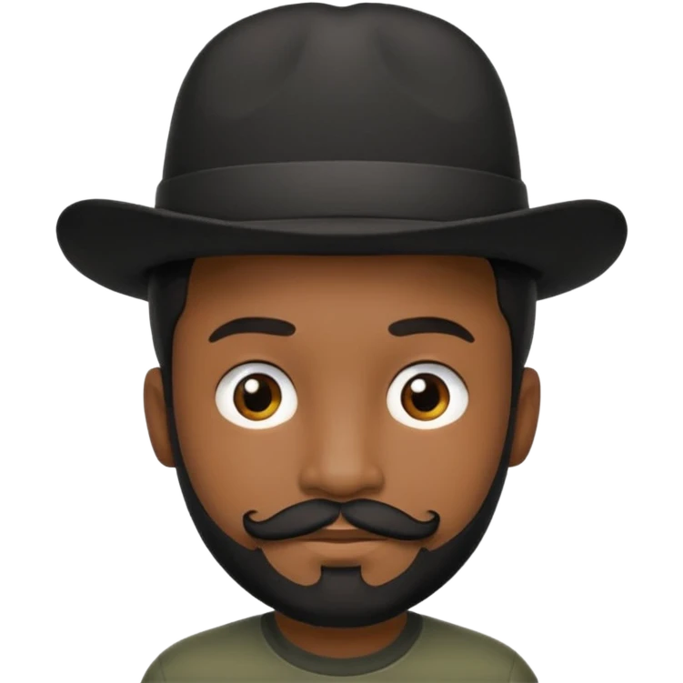 Gere um menino de cabelos preto e boné pro lado com feição séria e bigode emoji