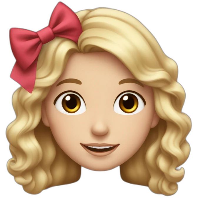 White girl, with wavy hair and two bows on top with two bows. Dark brown eyes and dimpled smile emoji