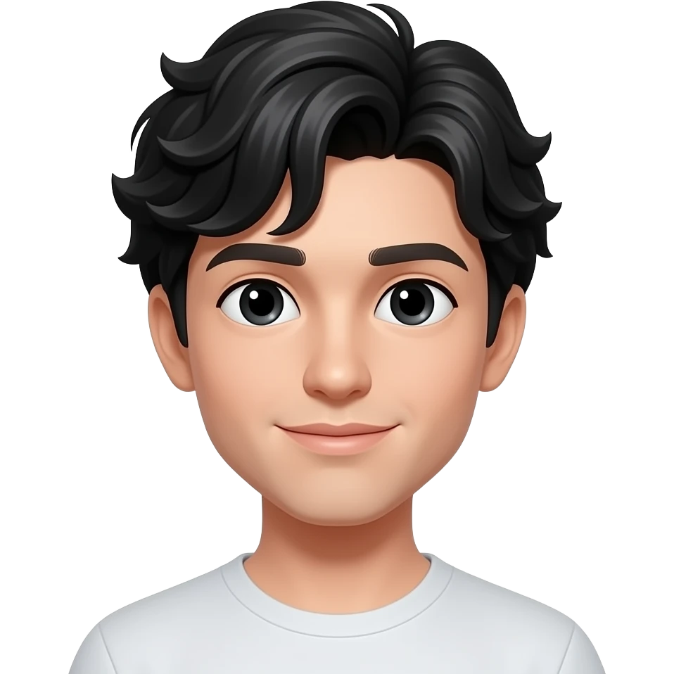 hombre blanco y cabello color negro, ondulado y corto, y ojos negros emoji