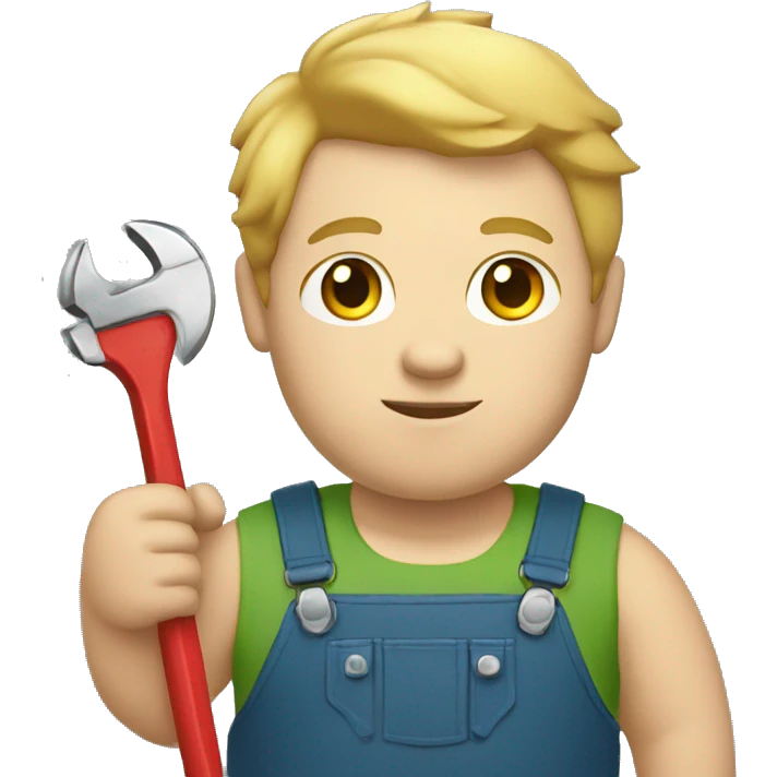 fat boy with light skin, dark eyes, light hair, holding a wrench emoji