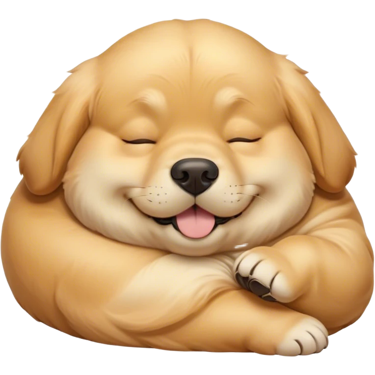 Cinematic Meme-Worthy Chubby Sleeping Golden Retriever Portrait Emoji, Head resting peacefully with a contented smile, showcasing a delightfully chubby build and a luxuriously soft golden coat, eyes shut in a serene nap, Simplified yet hilariously adorable features, highly detailed, glowing with a soft, drowsy light, high shine, relaxed and utterly lovable, stylized with an air of playful laziness, bright and heartwarming, soft glowing outline, capturing the essence of a comically sleepy companion, so meme-worthy it feels like it could instantly become the next viral sensation of adorable slumber! emoji
