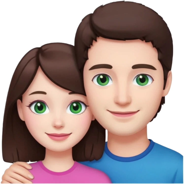 pink polaroid photo of a couple thats white with brunette hair blue and green eyes emoji