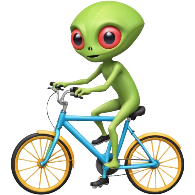 one-eyed alien riding a bicycle, large single eye, colorful skin, funny balance pose, cute sci-fi style, 3D cartoon, mobile game icon style, clean background, no text, no watermark
 emoji