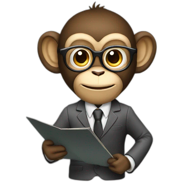 monkey professor with suit holding a chart with 2 hands with beard emoji