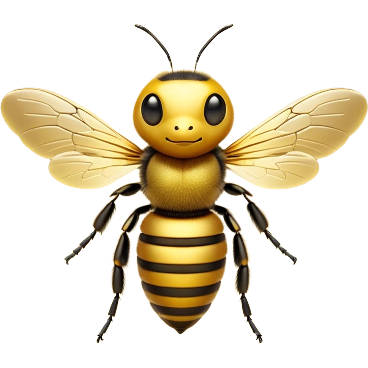 Cinematic Noble Bee Portrait Emoji, Poised and industrious, with a compact, fuzzy body in golden-yellow hues, delicate translucent wings, and a focused, determined expression with sparkling eyes, Simplified yet sharp and sophisticated features, highly detailed, glowing with a soft, sunny radiance, high shine, intelligent and diligent, stylized with an air of natural elegance, focused and alert, soft glowing outline, capturing the essence of a watchful bee that appears ready to buzz out of the screen with effortless authority! emoji