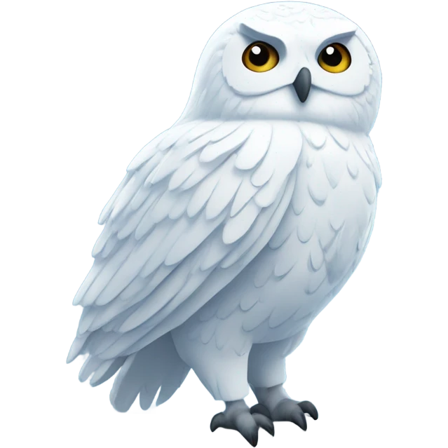 White owl with blue eyes sitting in a tree with snow all around emoji