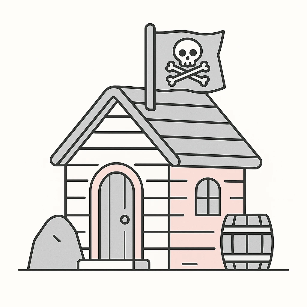 old pirate's house with skull flag emoji