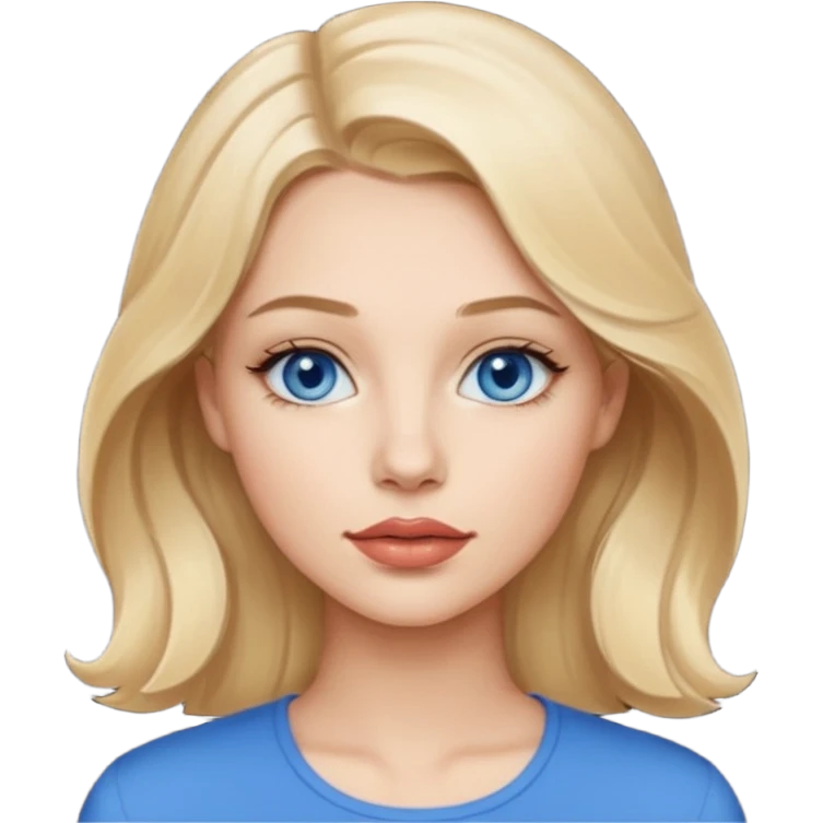 blondynka lekko krecone wlosy i niebieskie oczy obrysowane usta na jasny braz mloda emoji