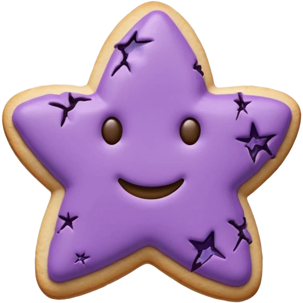 realistic pastel purple cookie with a soft, crumbly texture, fine surface cracks, matte baked finish, star-shaped jam cutout revealing glossy dark berry filling emoji