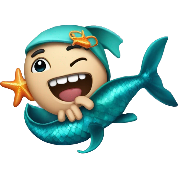 oceano con una sirena e dei pesci emoji
