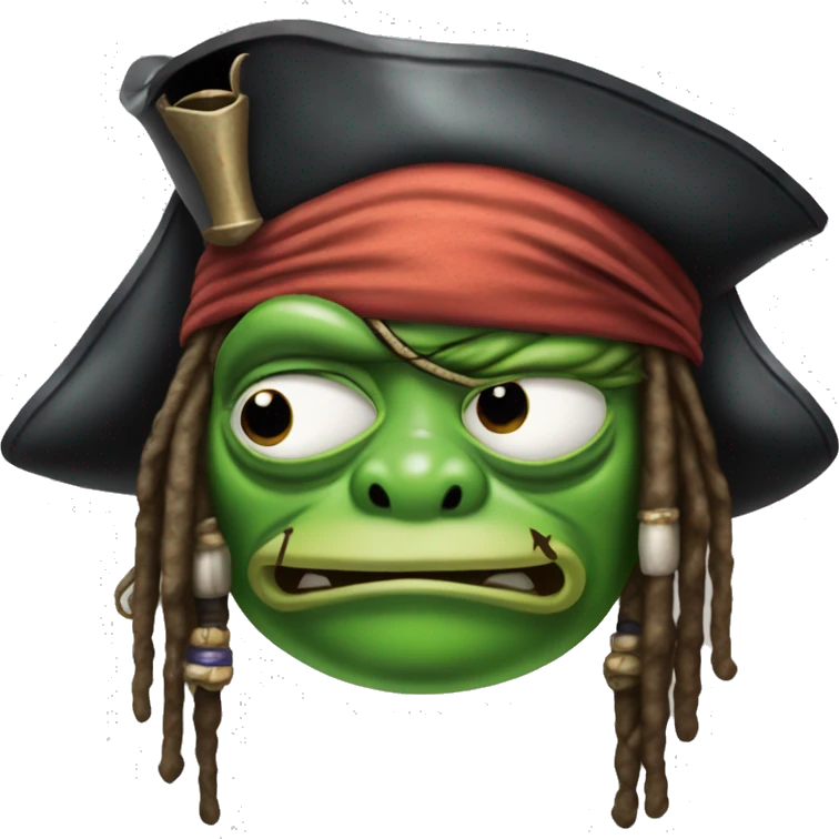 Pepe the frog, transformed into the iconic character Jack Sparrow from Pirates of the Caribbean emoji