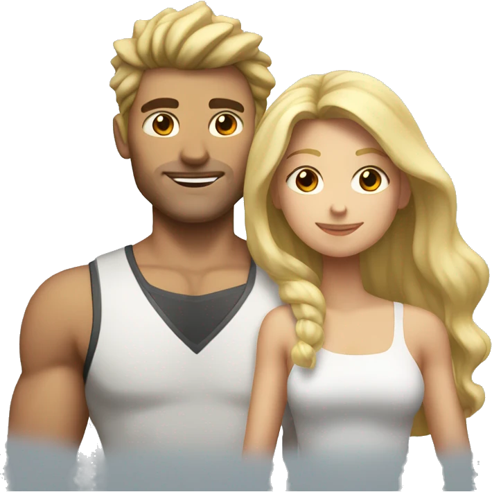 A couple. The guy is very muscular with spiky brown hair and the girl has long blonde hair  emoji
