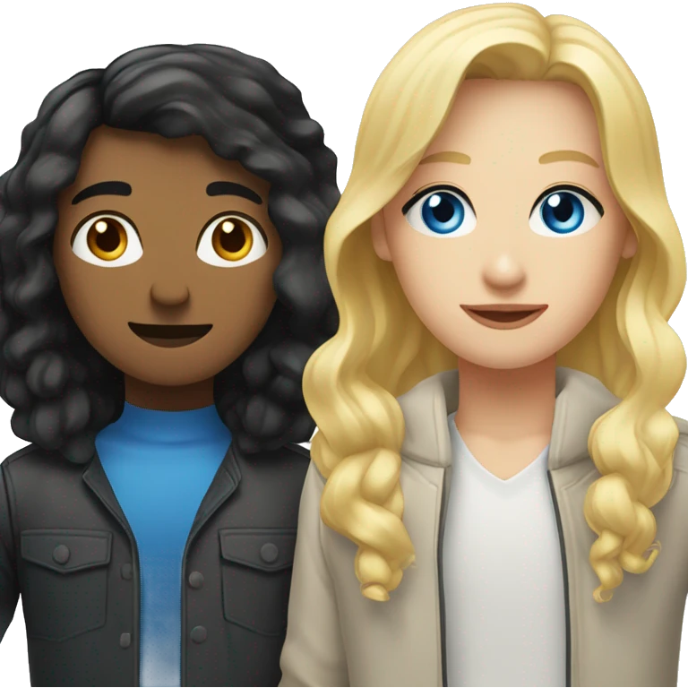 Woman with black hair blue eyes next to man with blonde hair blue eyes  emoji