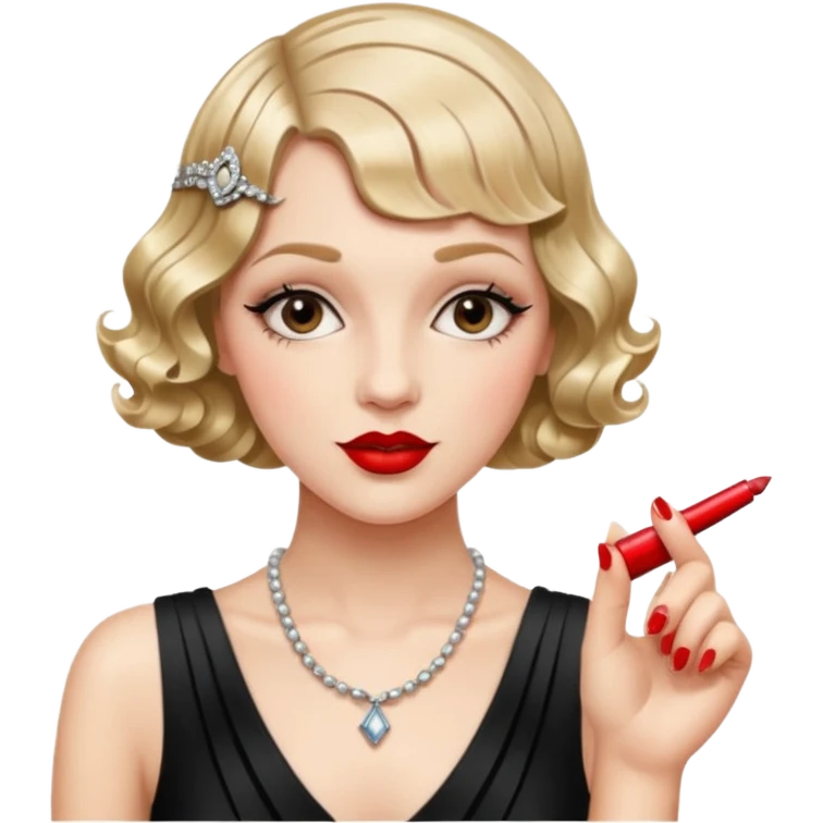 A flapper girl with finger waves hair and a red lipstick  emoji