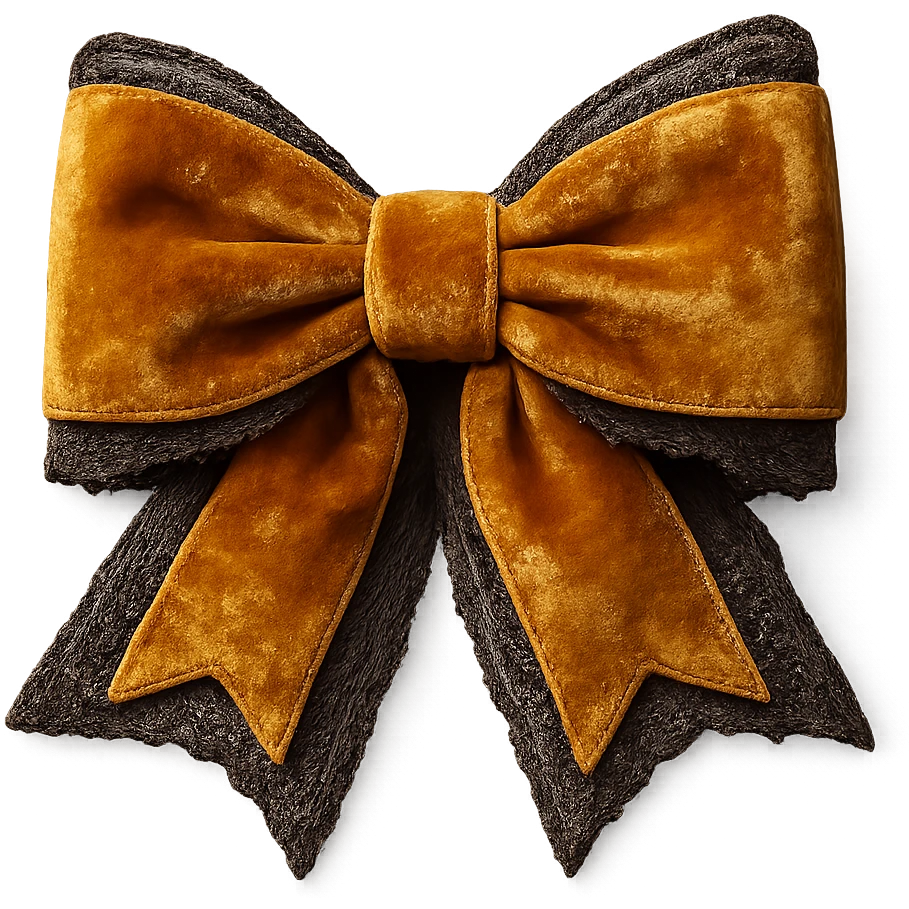 Add lace and velvet details to the gothic yellow bow in a photorealistic style. Keep the background transparent if possible. emoji