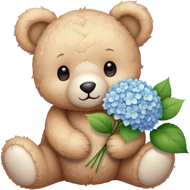 light teddy bear holding hydrangeas emoji