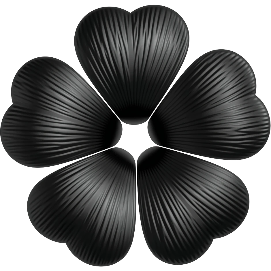 A clover with five petals amd in black colour with dark particles emoji