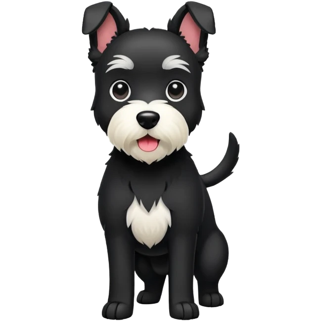 Black terrier with white mouth and ears standing up emoji