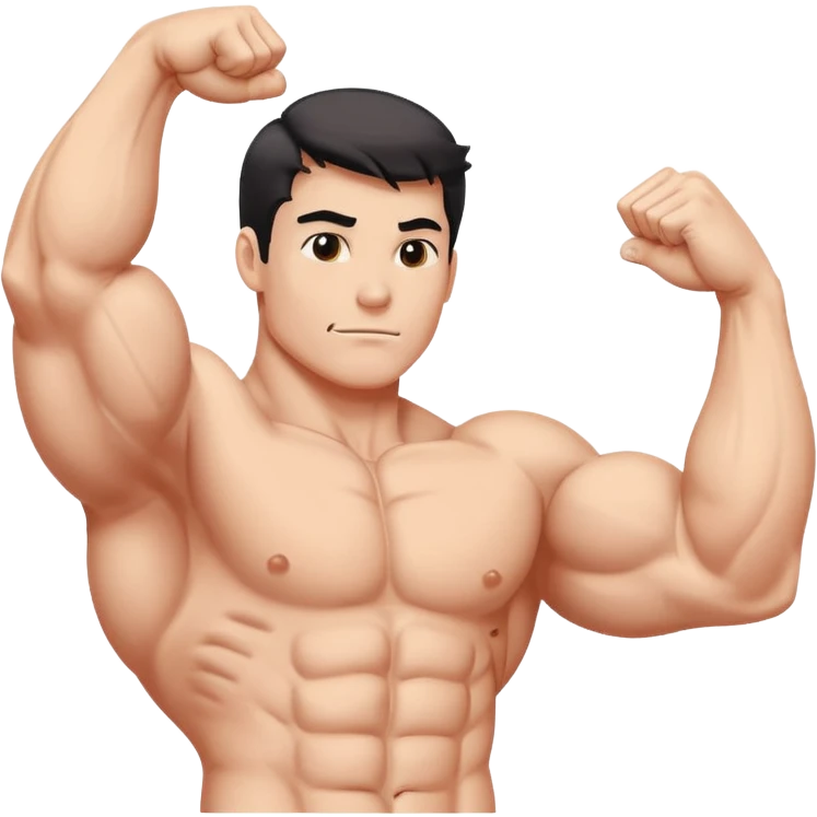 Flexing muscle arm with rising chart, bold minimal style, white background emoji