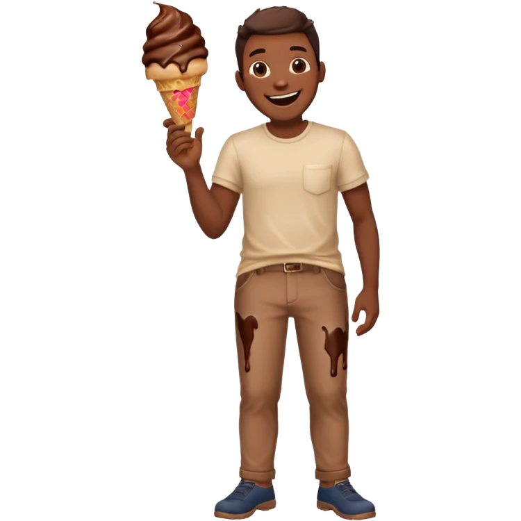 Man laughing with chocolate ice cream stain on pants  emoji