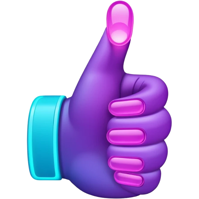 futuristic glowing thumbs up, neon purple and cyan light, dark background, digital tech style emoji