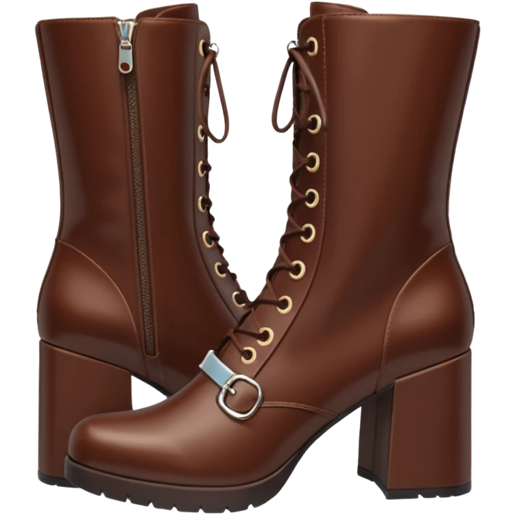 chocolate brown y2k boots block heeled, side zipper emoji