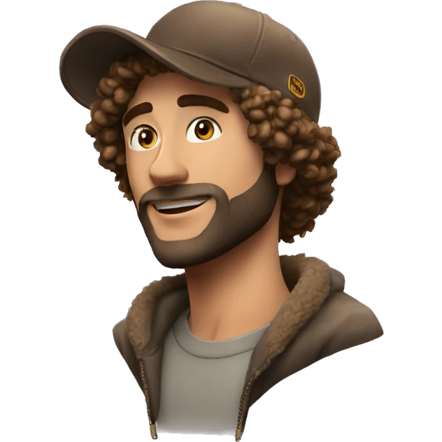 cheveux longs bouclés bronzés casquette homme emoji