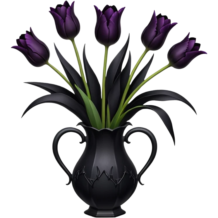 goth tulip bouquet with wilted black tulips in cracked gothic vase emoji