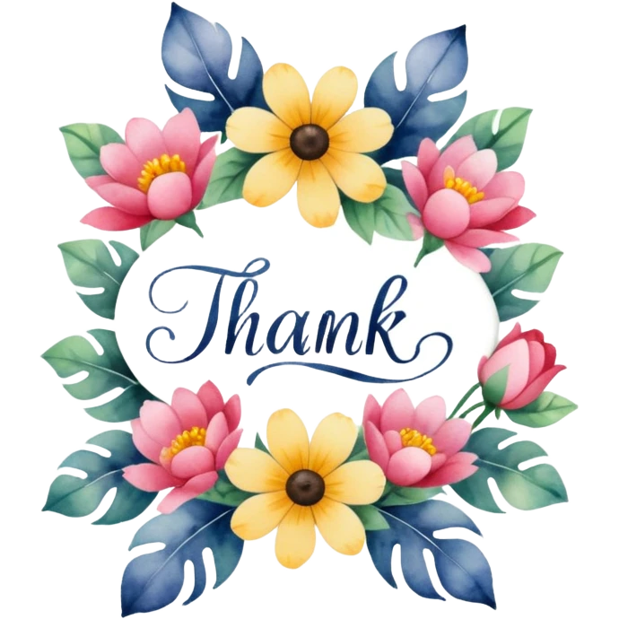 Thank you words with flowers emoji
