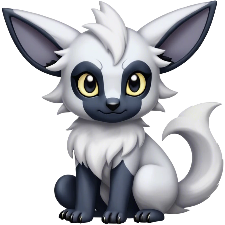 Absol-Umbreon, black ears, no Scapha, black long scaly tail, big eyes, black eyes, white fur, black claws, cute, adorable emoji