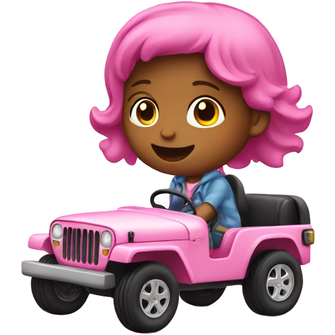 Little girl riding in pink jeep emoji