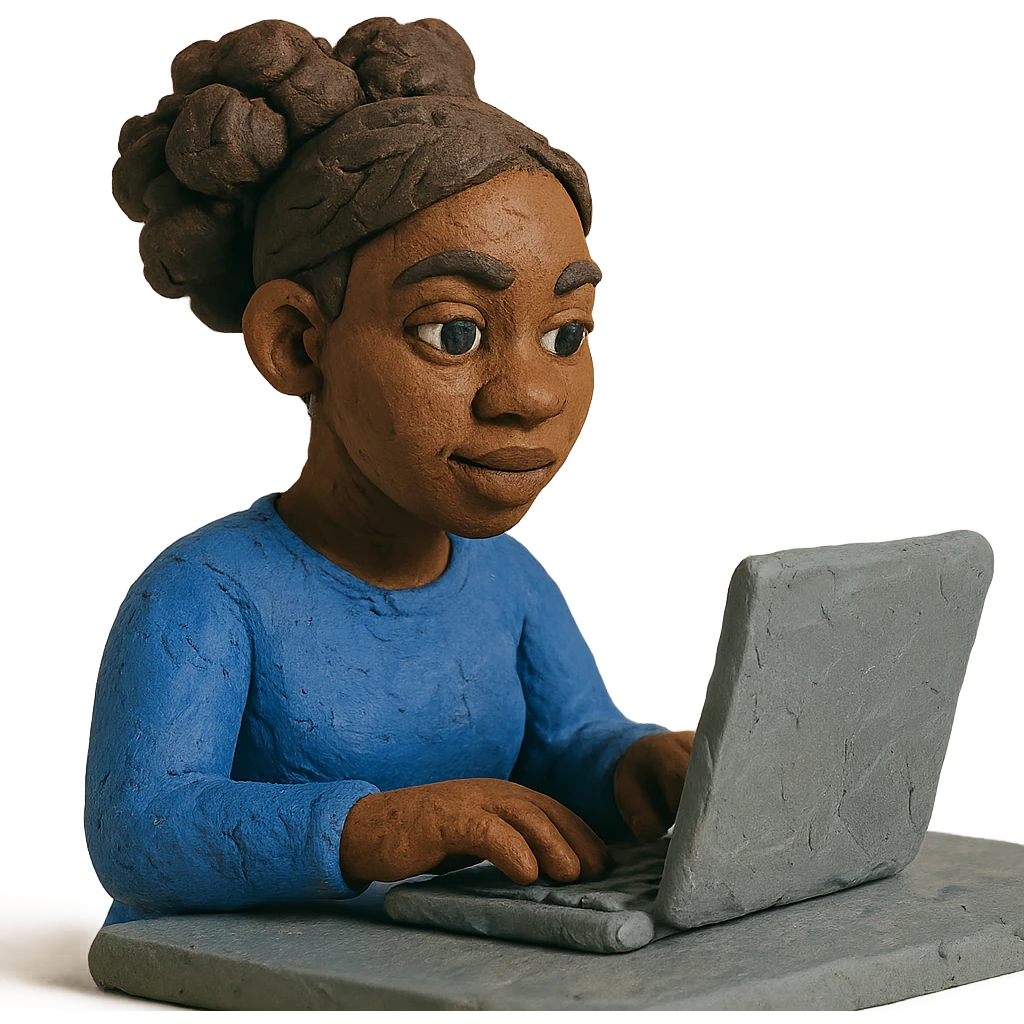 black woman coding with visible clay texture emoji