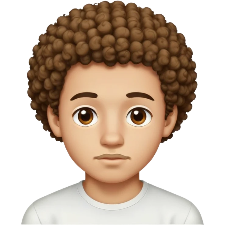 a 17 year old light-skinned boy with slightly brown eyes, small mustache above his lip, very curly hair like a small afro with cut sides, one twisted curl falling on his forehead, wearing a tight white shirt emoji
