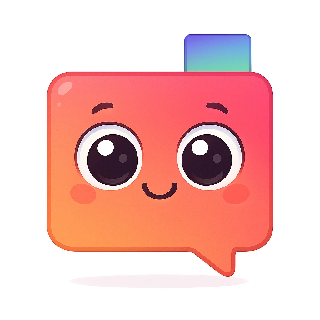 Turn the YumChat icon into a cute smiling emoji character with big eyes and a friendly expression, keeping the original colors and shape, in a cute emoji style. emoji
