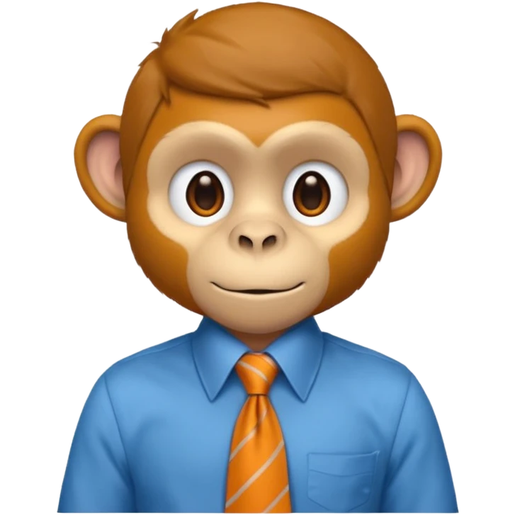 orange monkey with blue shirt,brown tie emoji