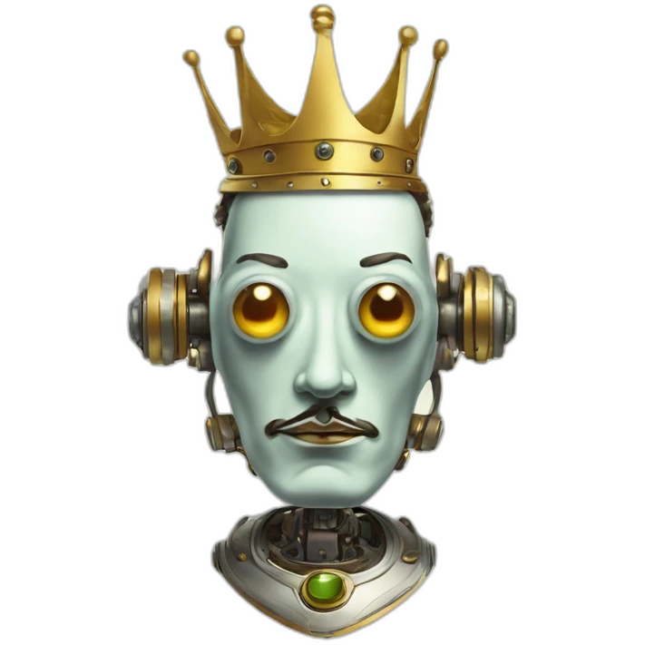 Salvador Dali as a robot king with a crown emoji
