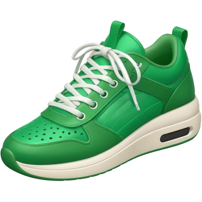 A 3D cartoon Green sneaker with soft texture, lace-up detail, and smooth reflections, isolated on plain background, Memoji-style. emoji