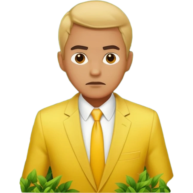 Man in a yellow suit looking suspicious while hiding in a bush emoji