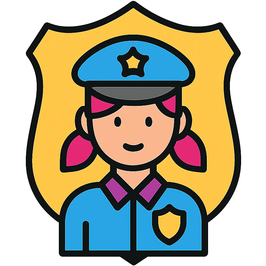 girly enforcer, badge or shield motif, icon style emoji