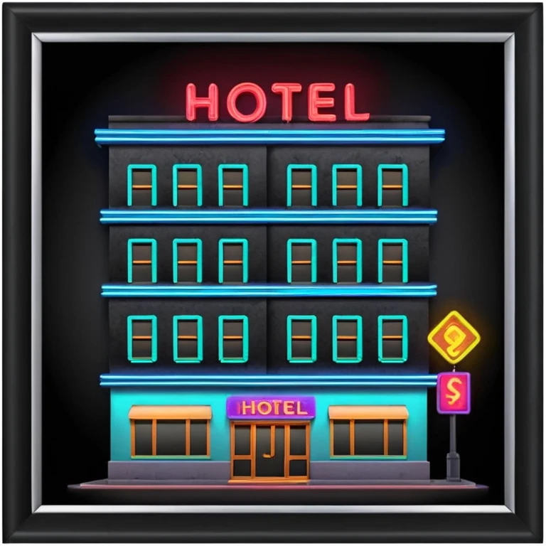 Hotel barato con letrero de neón en la fachada. emoji