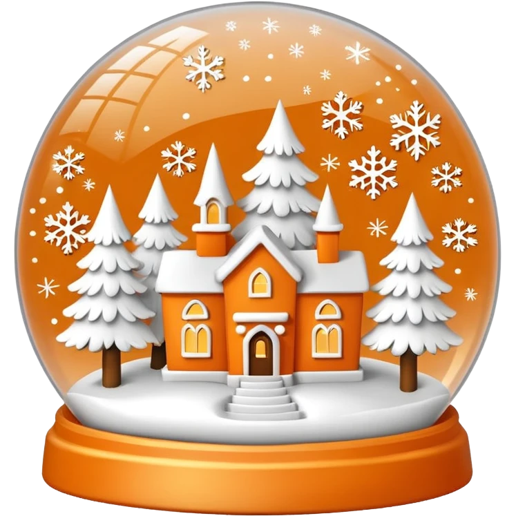 Orange Christmas village snow globe сделай полностью белым: основа шара белая, 3 белых дома и 2 белых елки внутри с золотыми снежинками emoji