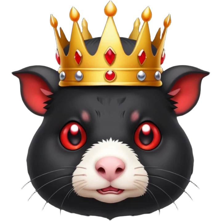 black guinea pig with red eyes, looking evil, wearing a demon crown, emoji style emoji