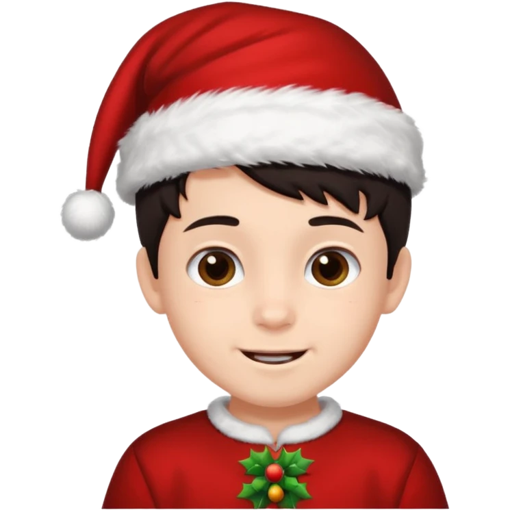 menino trajes natalinos e um olhar feliz e cabelo escuro emoji