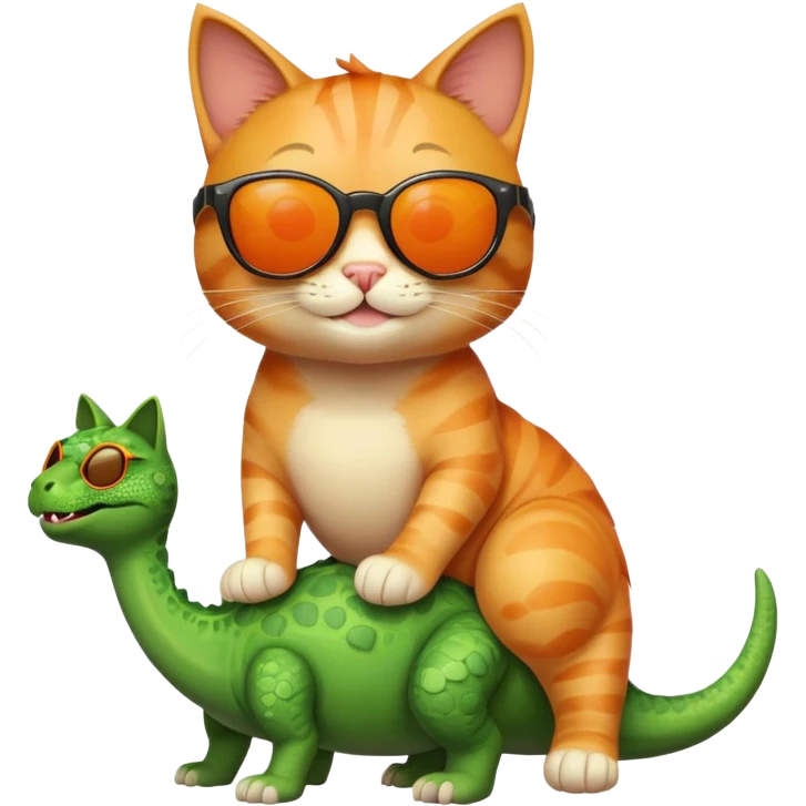 A cat with sunglasses sitting on a dinosaur  emoji