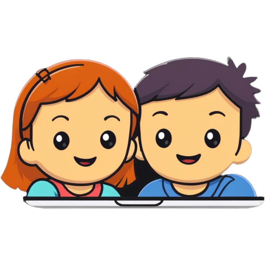 boy and girl having a video call, smiling at each other on screens emoji