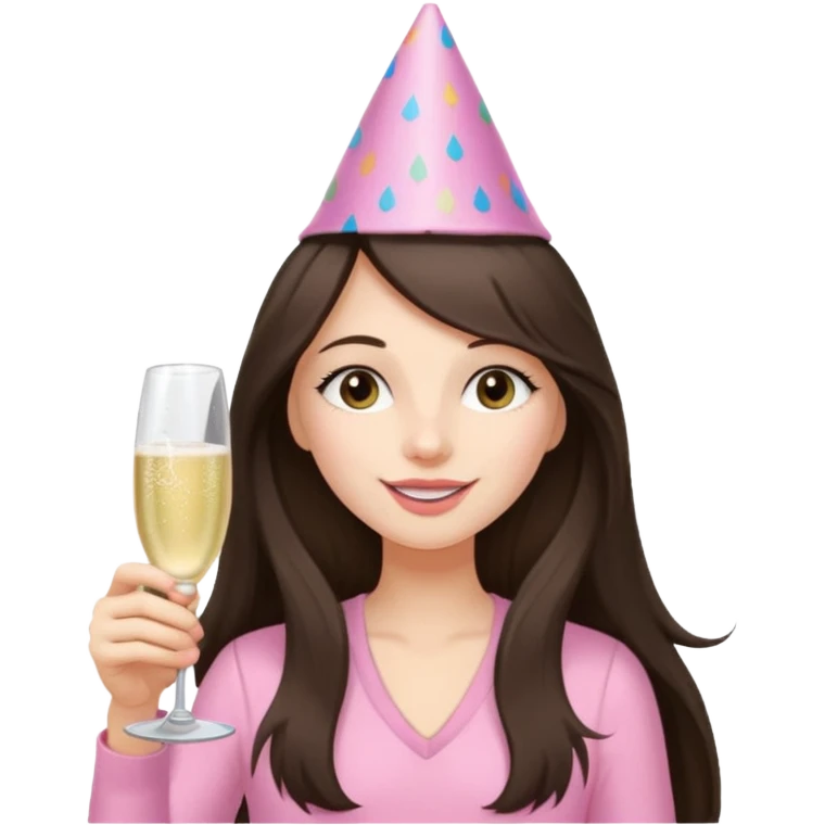 white happy long haired brunette girl in light pink at frat party emoji