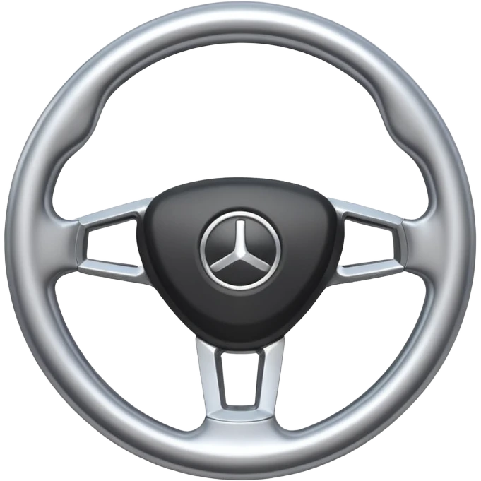 A futuristic steering wheel emoji made of silver chrome, minimal geometric design, smooth metallic surface, soft reflections, iOS emoji style, centered, clean white background emoji