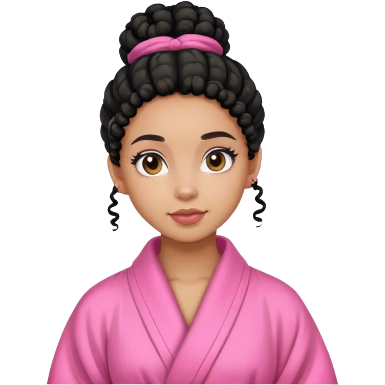 lightskin girl with black curly bun in pink robe emoji