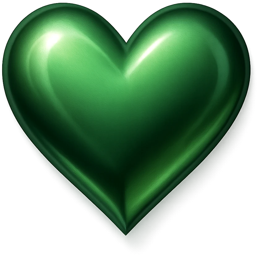 heart with a metallic green finish, digital illustration emoji